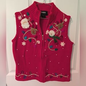 Vintage 90s Designers Originals Studio Joy Red Knit Santa Vest. Size M. VGUC.